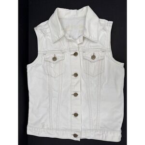 VTG Y2k GAP 1969 White Distressed Denim Sleeveless Jean Jacket  Sz XS